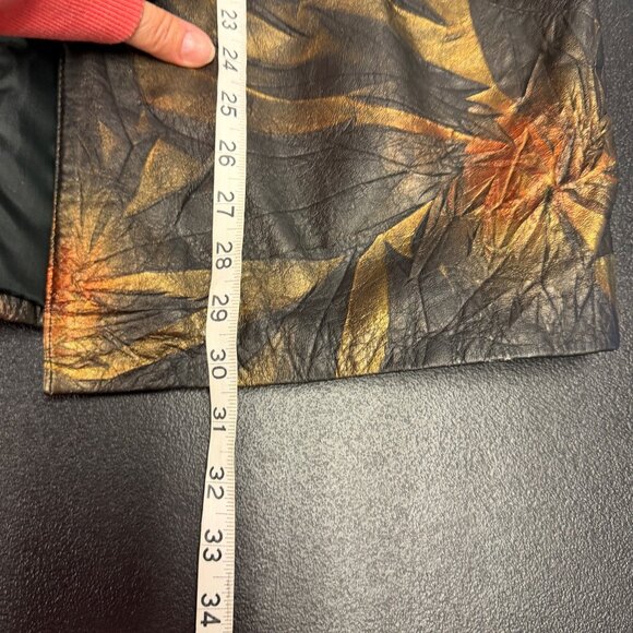 VTG Abstract Leather Jacket Open Front Made in Turkey Oversized Artsy Coat XL - Picture 8 of 11